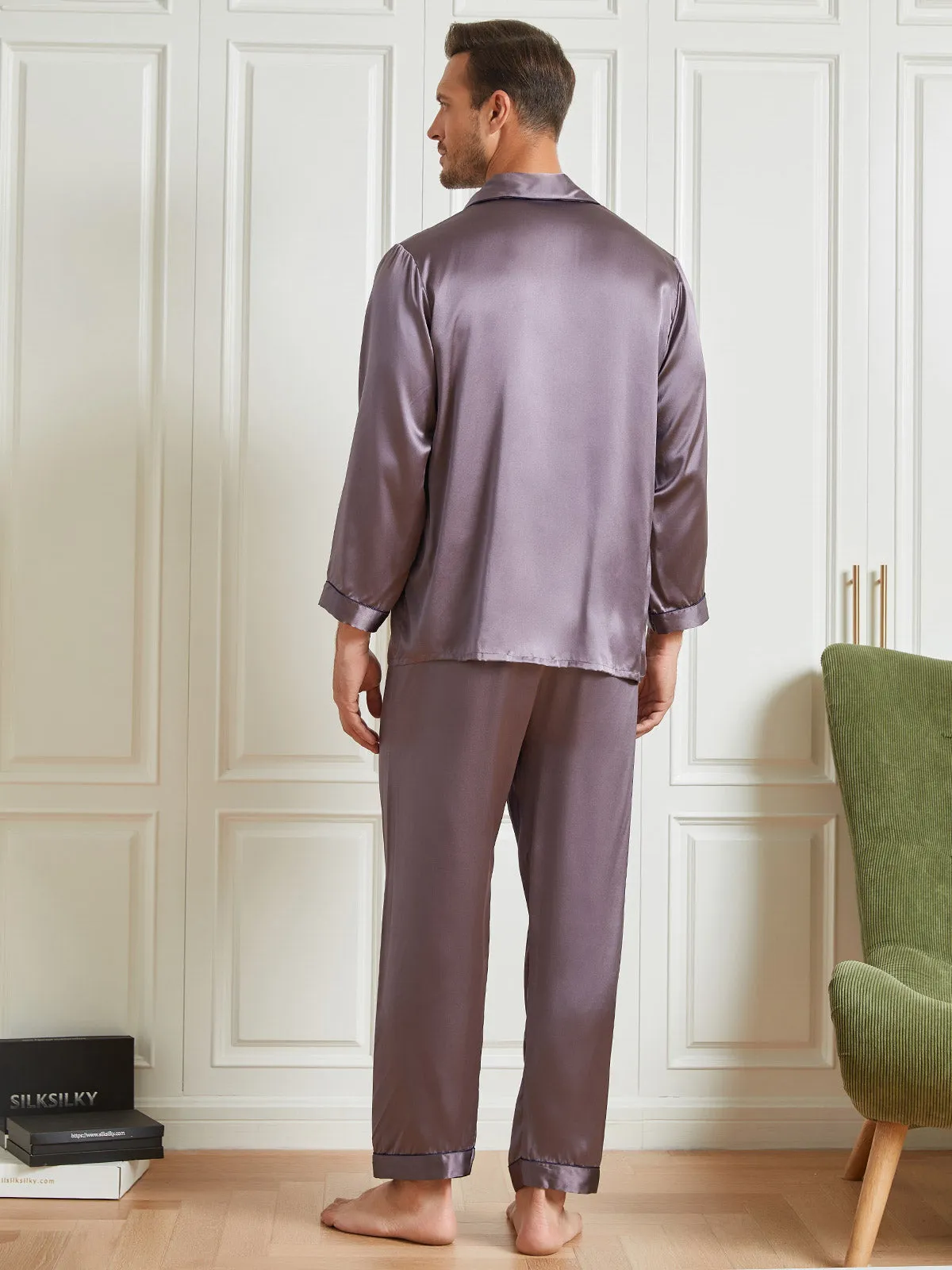 Luxurious Silk Men's Lapel Pyjamas 2Pcs