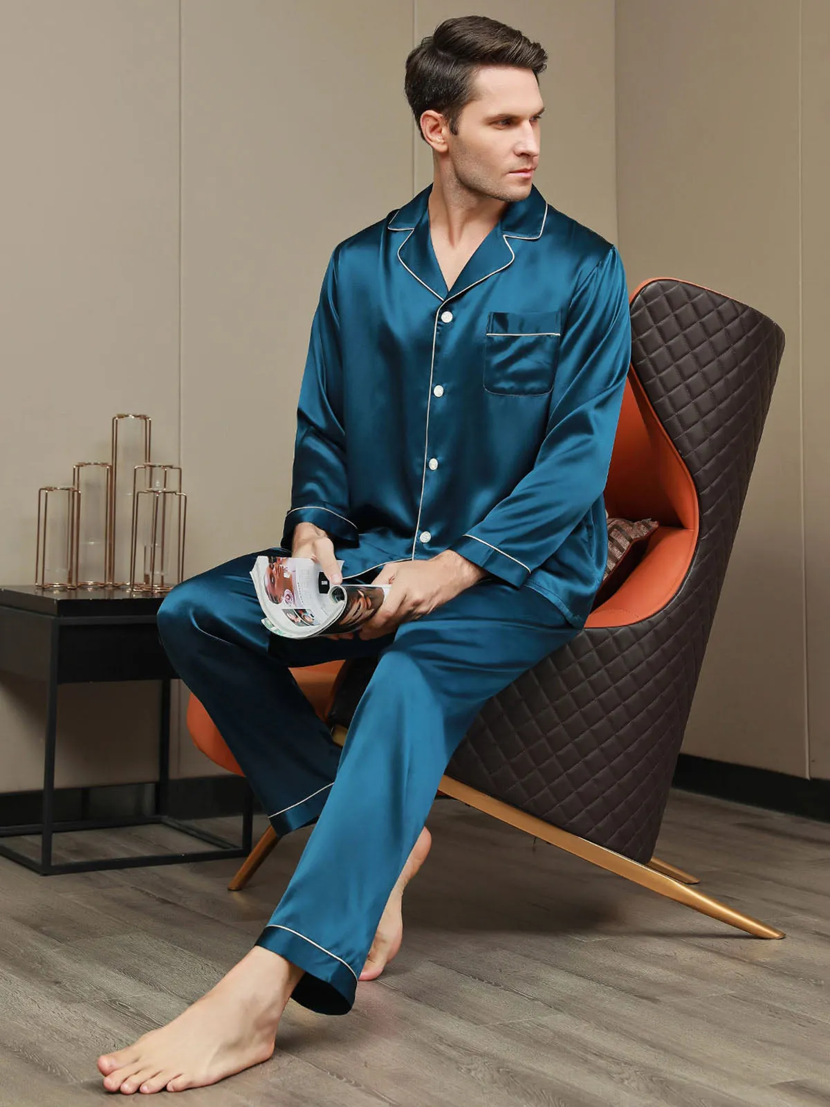 Luxurious Silk Men's Lapel Pyjamas 2Pcs