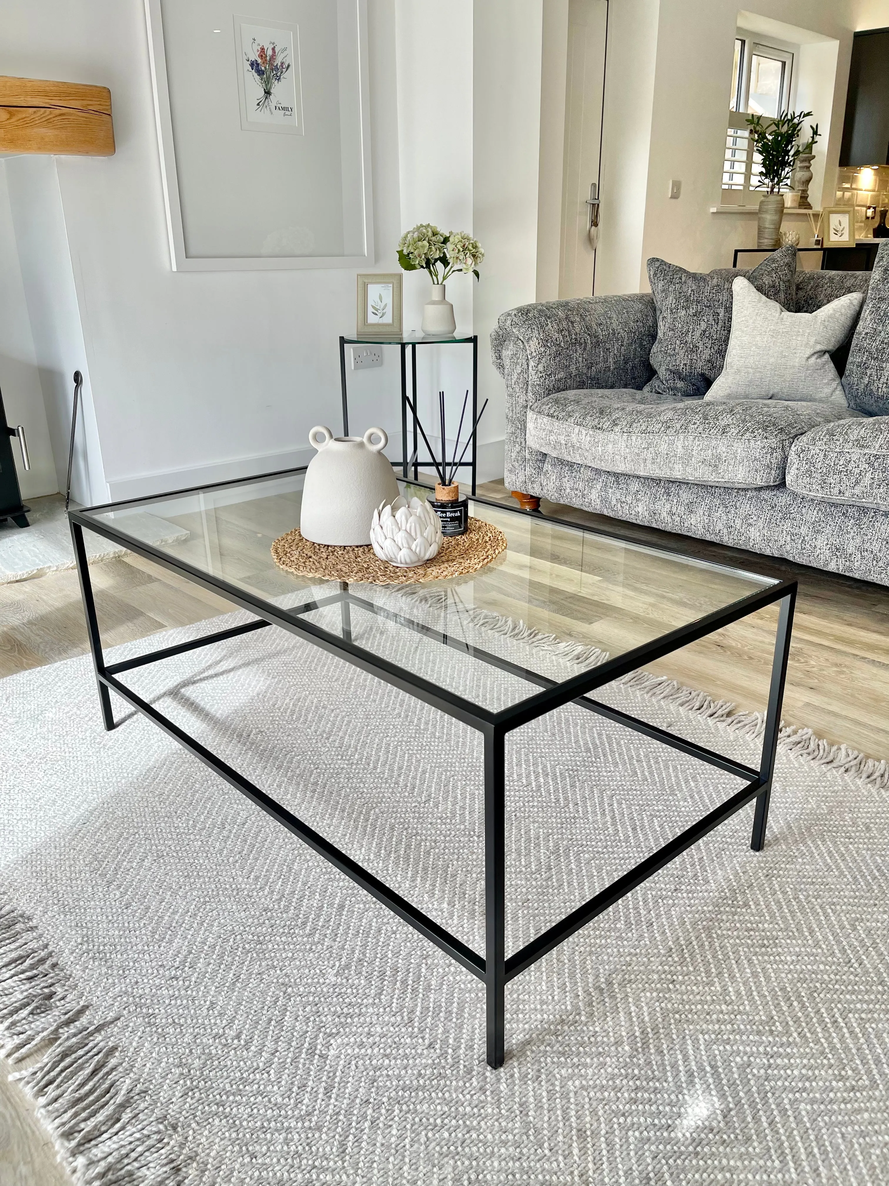 Madison Glass Metal Coffee Table - Black