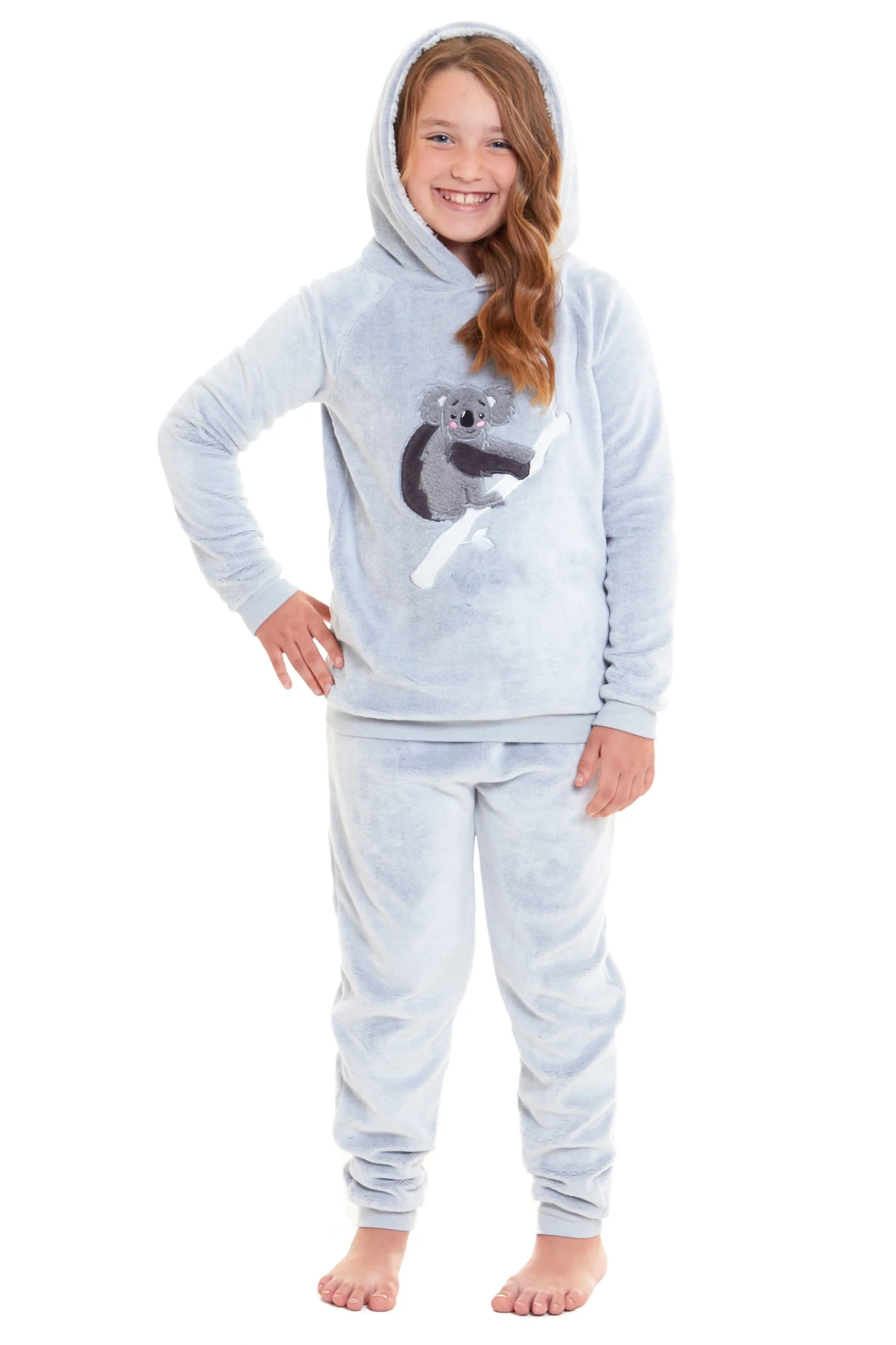 Matching Mother Daughter Koala Bear Hooded Pyjama Set Soft Plush Fleece Flannel Loungewear Nightwear for Women and Girls by Daisy Dreamer