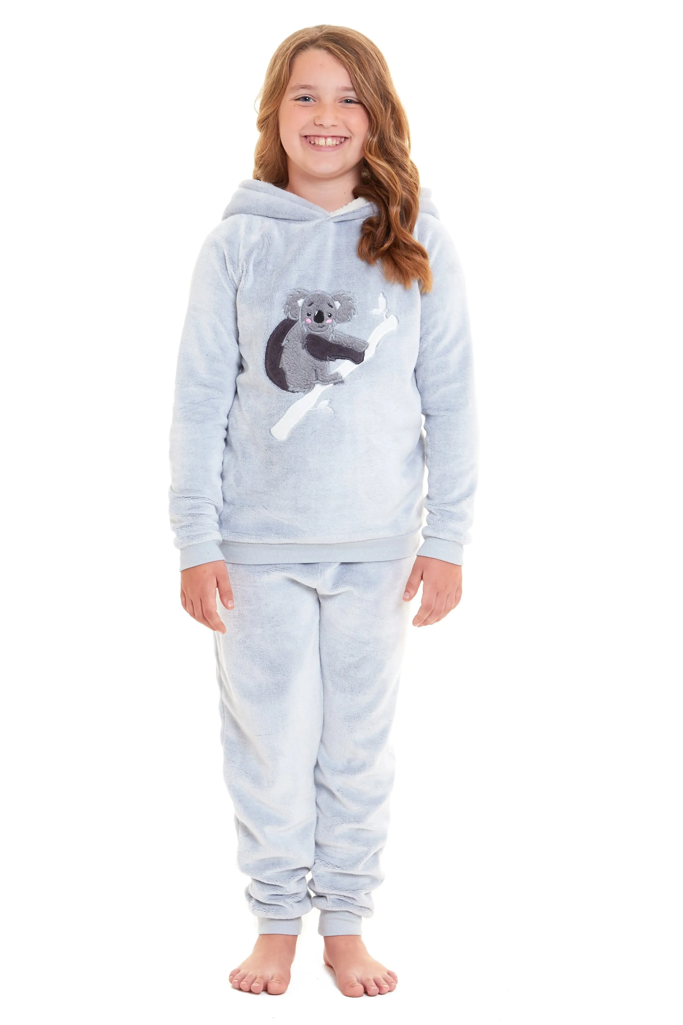 Matching Mother Daughter Koala Bear Hooded Pyjama Set Soft Plush Fleece Flannel Loungewear Nightwear for Women and Girls by Daisy Dreamer