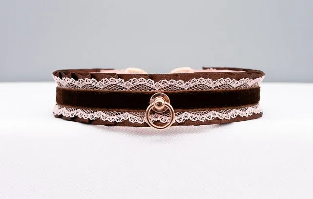 Mauve and Chocolate Velvet Rose Gold Collar