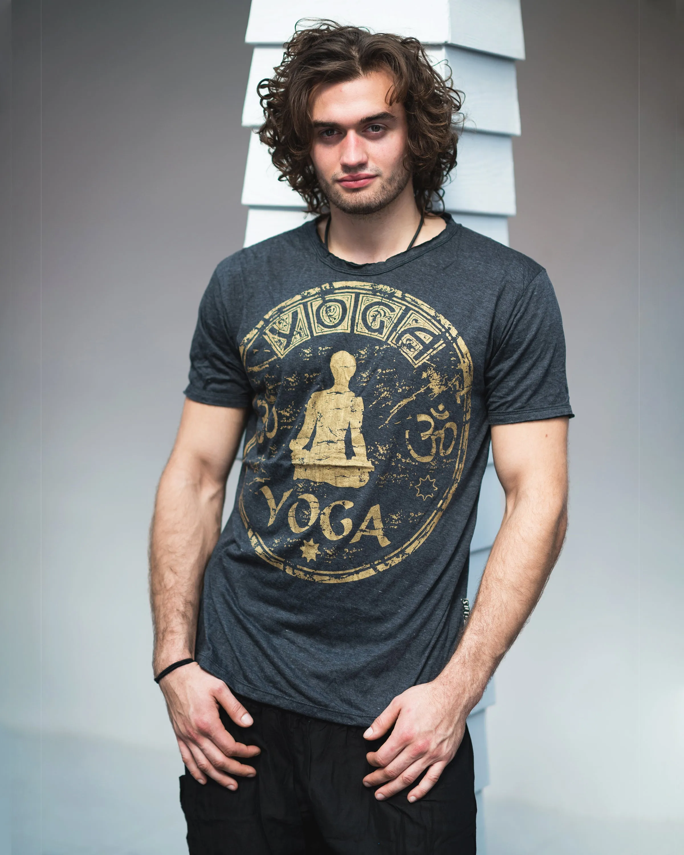 Mens Infinitee Yoga Stamp T-Shirt in Gold on Black