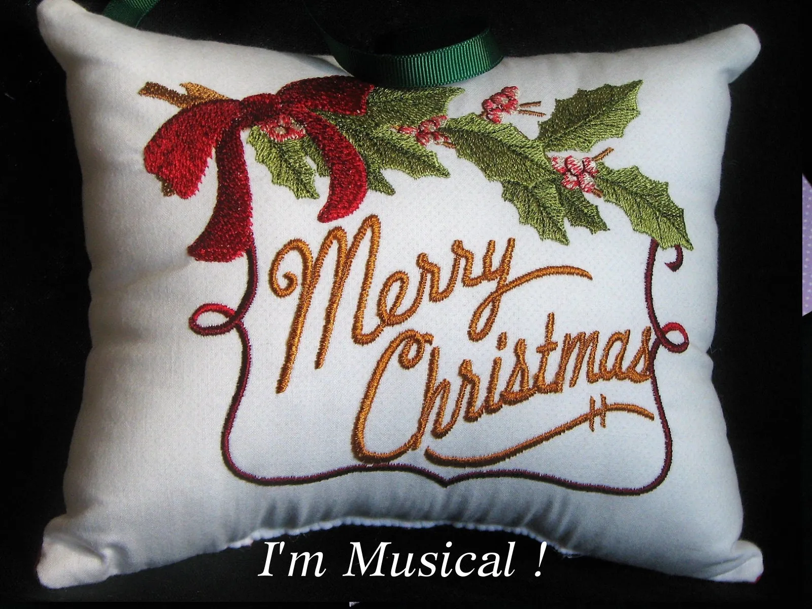 Merry Christmas Music Box Pillow -- Personalized Embroidered MUSICAL Keepsake