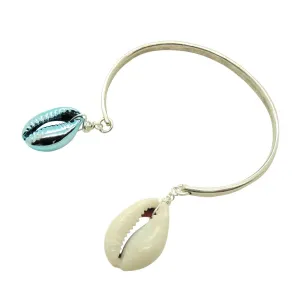 Metallic Blue Cowrie Shell Charm Duo Cuff