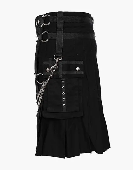 MODERN BLACK GOTHIC KILT WITH CHAINS