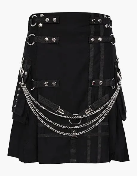 MODERN BLACK GOTHIC KILT WITH CHAINS