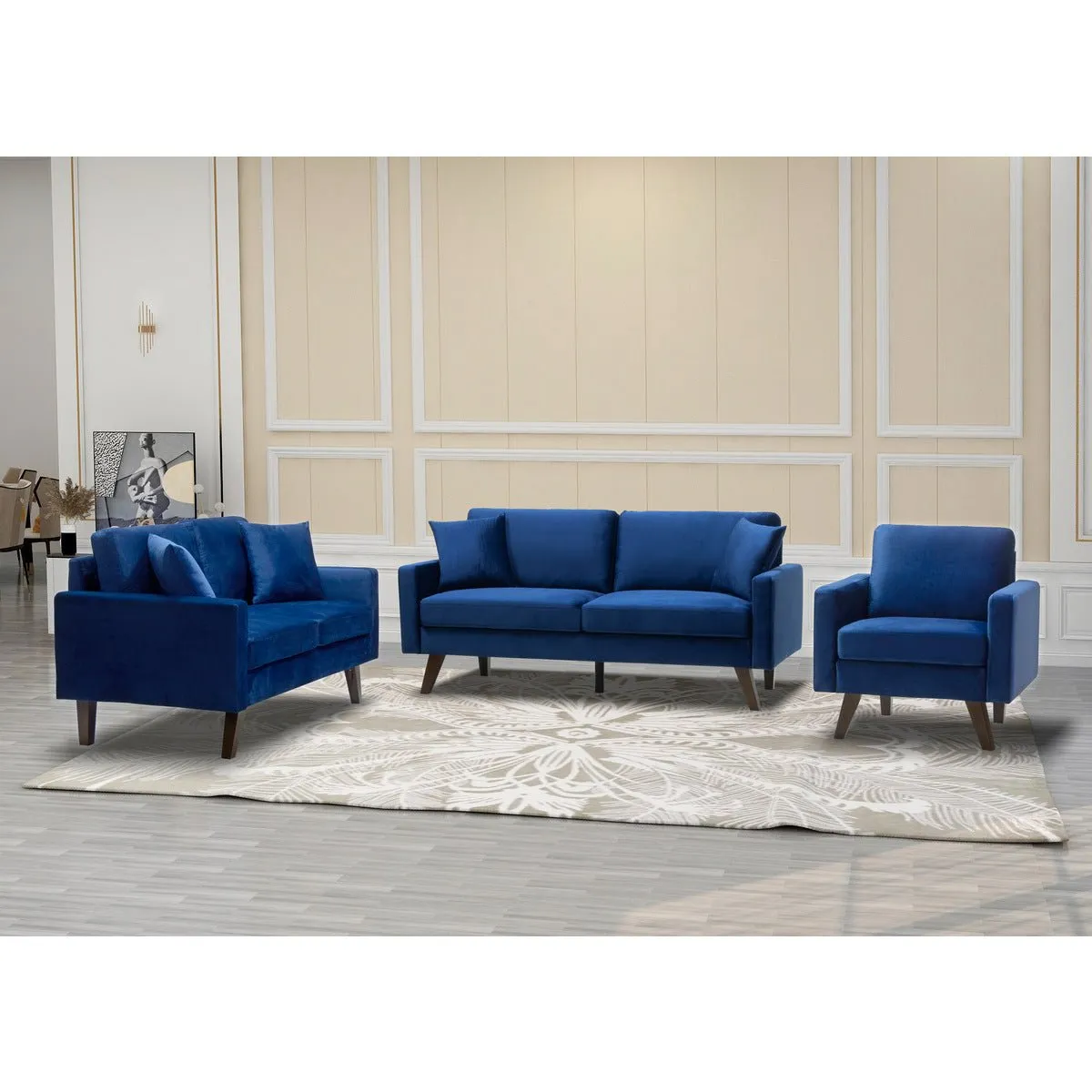 Modern Style Blue Velvet Love Seat