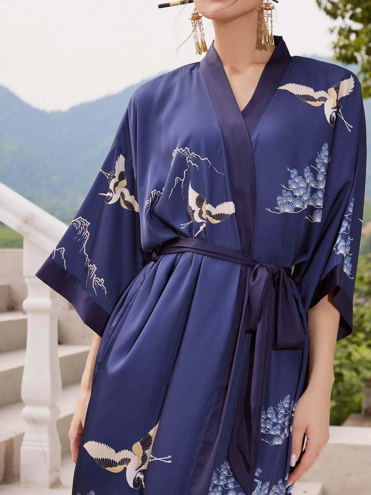 Mountain Crane Kimono Robe