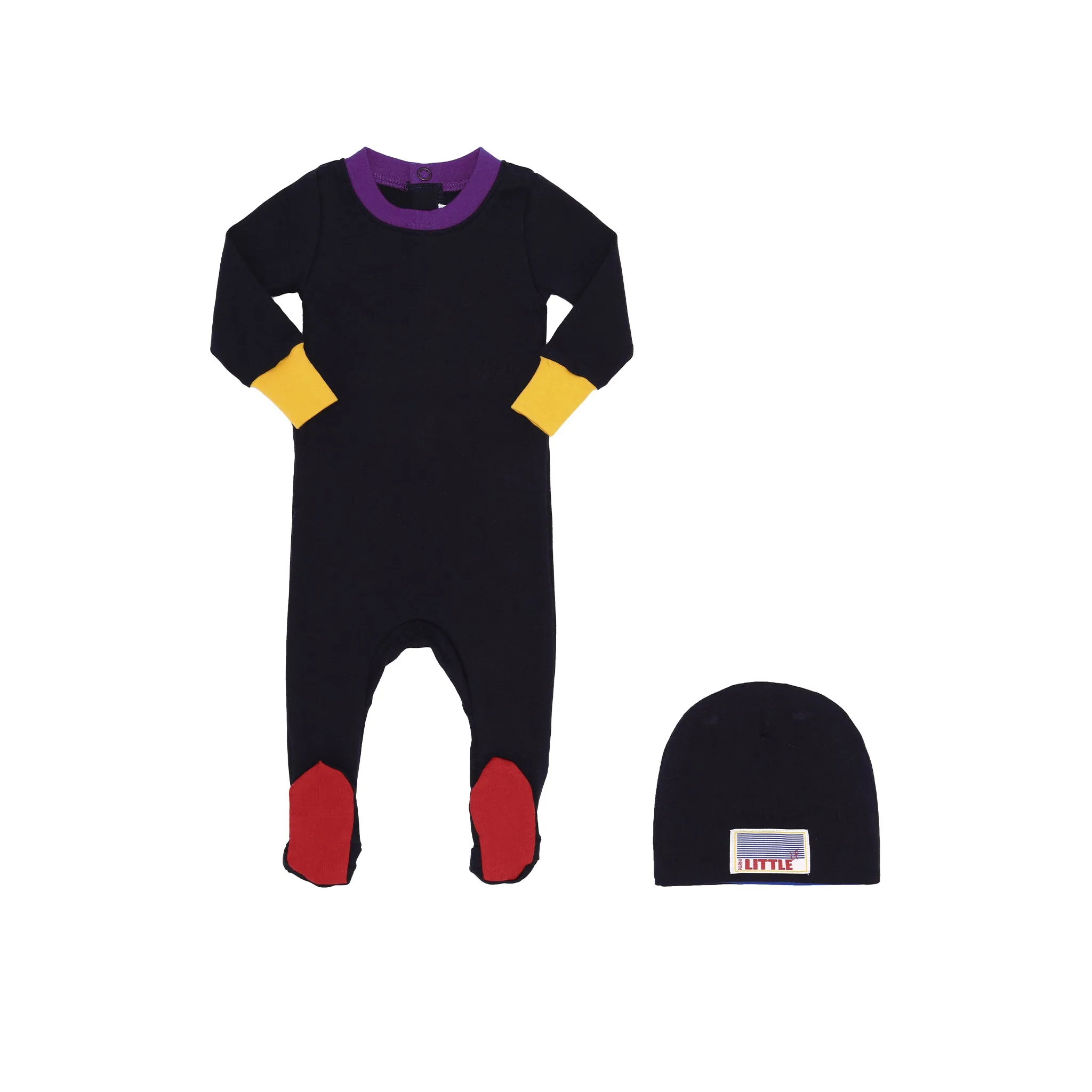 Navy and Purple Colorblock Baby Footie Pajamas