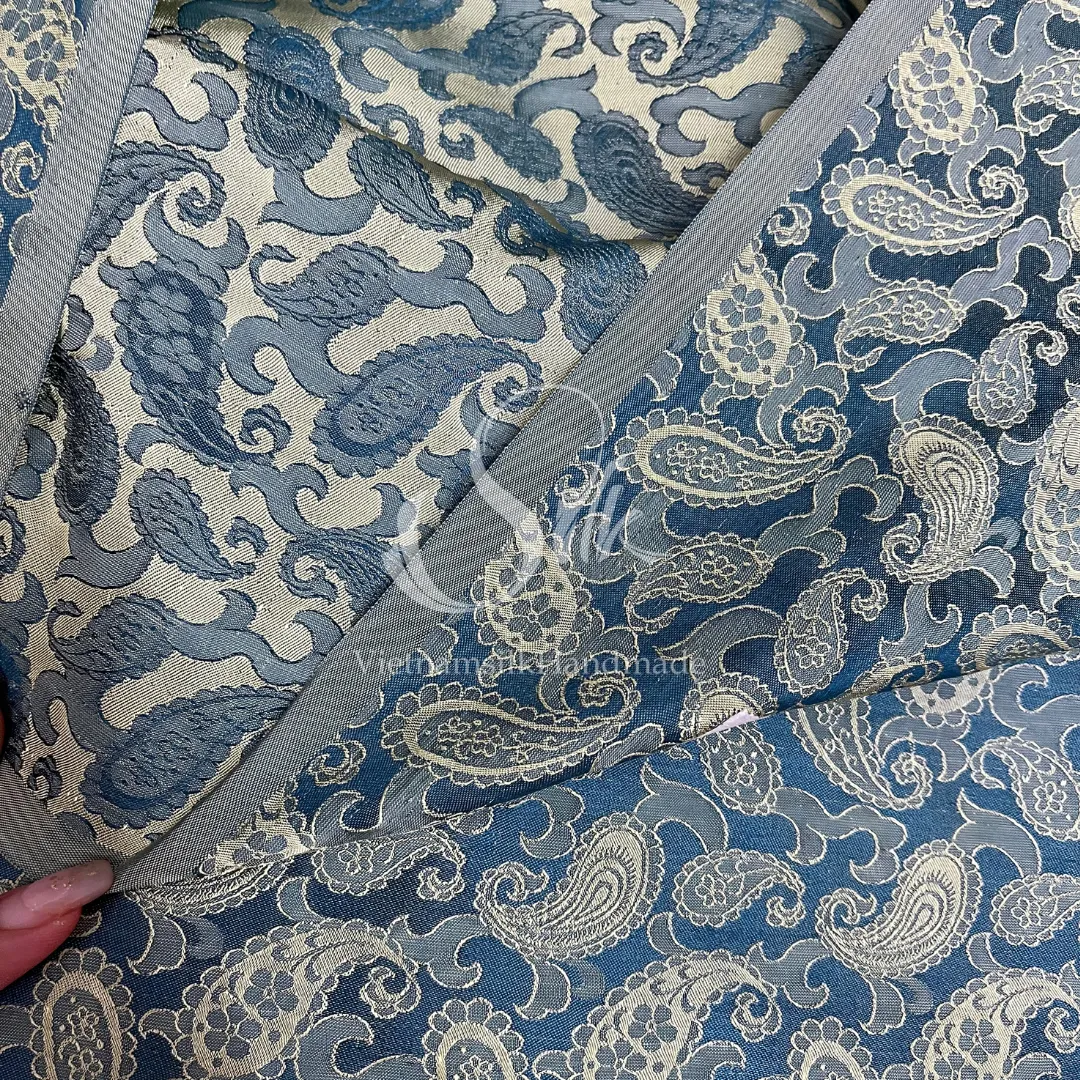 Navy silk with Paisley design - PURE MULBERRY SILK fabric by the yard - Luxury Silk - Natural silk - Handmade in VietNam- Silk with Design