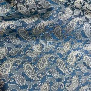 Navy silk with Paisley design - PURE MULBERRY SILK fabric by the yard - Luxury Silk - Natural silk - Handmade in VietNam- Silk with Design