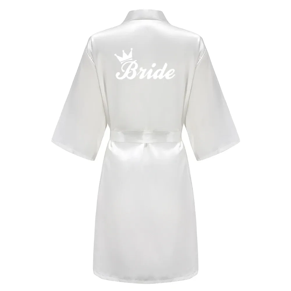 New Bridal Party Bridesmaid Sister Mother Shower Gift Wedding Short Team Bride Robes With White Text Women Bathrobe