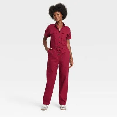 New - Women's Short Sleeve Boilersuit - Universal Thread Burgundy 8