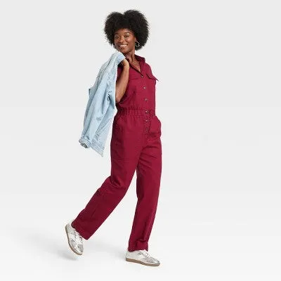 New - Women's Short Sleeve Boilersuit - Universal Thread Burgundy 8