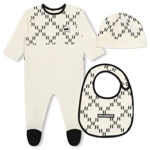 Off White and Black Baby 3pc Footie Set with Diamond Monogram