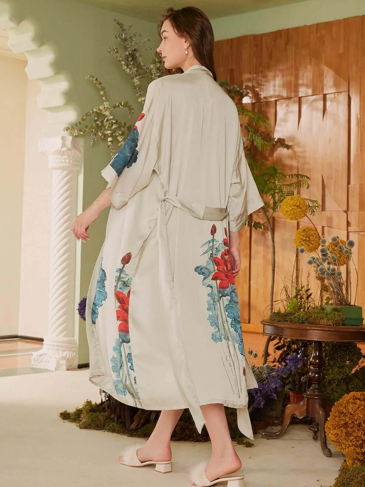 Oriental Lotus Kimono Robe