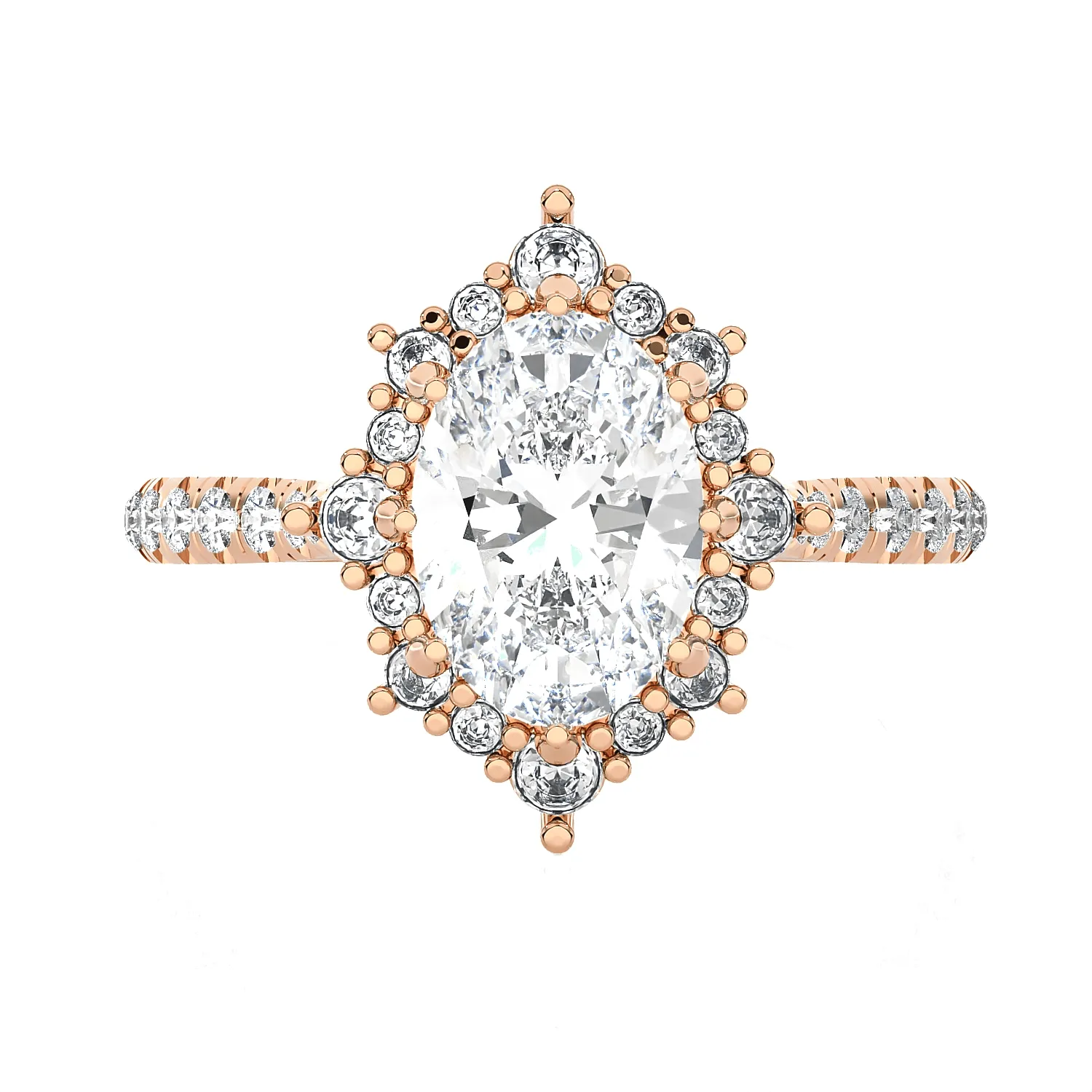 Ornate Oval Lab Grown Diamond Halo Engagement Ring