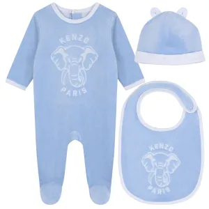 Pale Blue Velour Footie   Hat   Bib Set