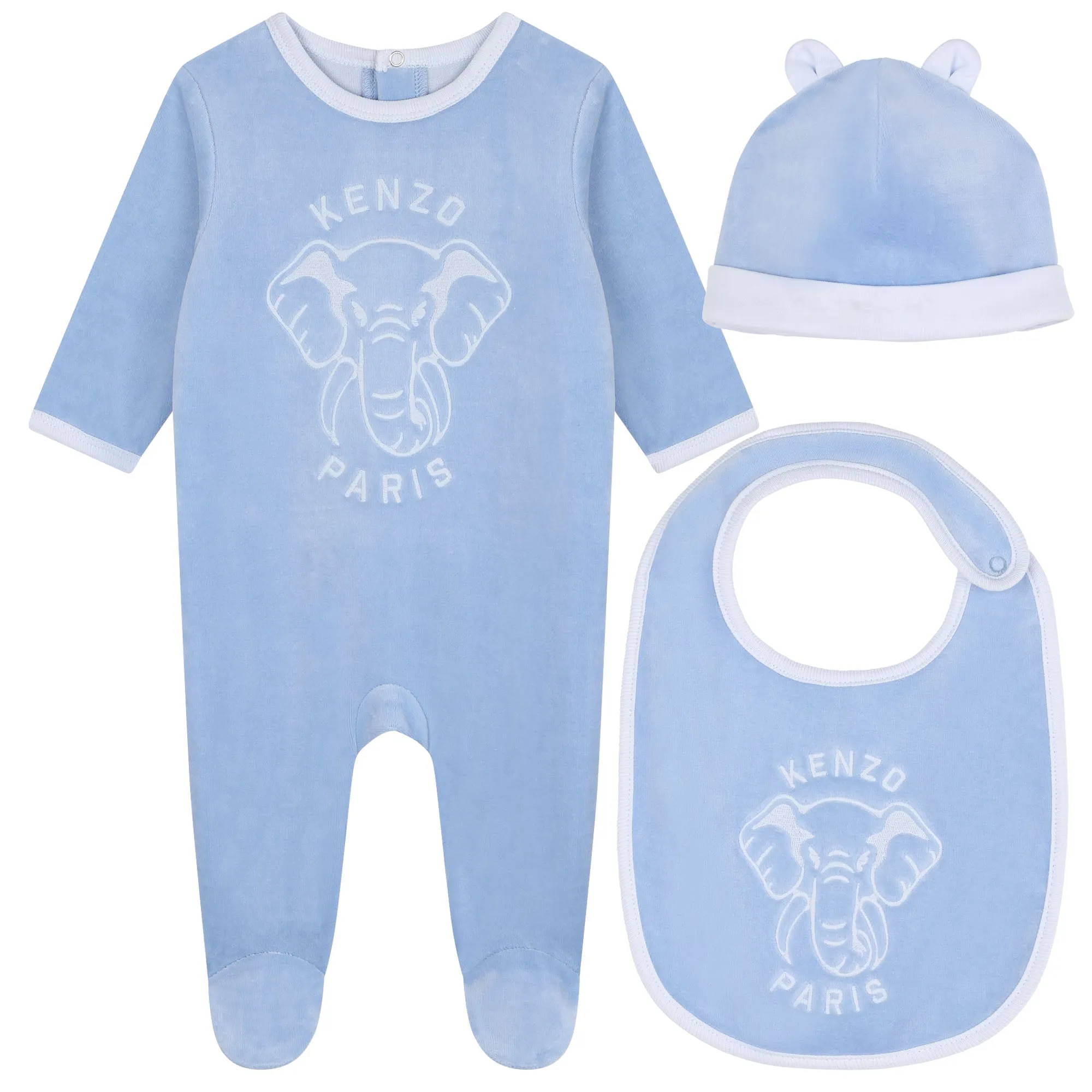 Pale Blue Velour Footie   Hat   Bib Set