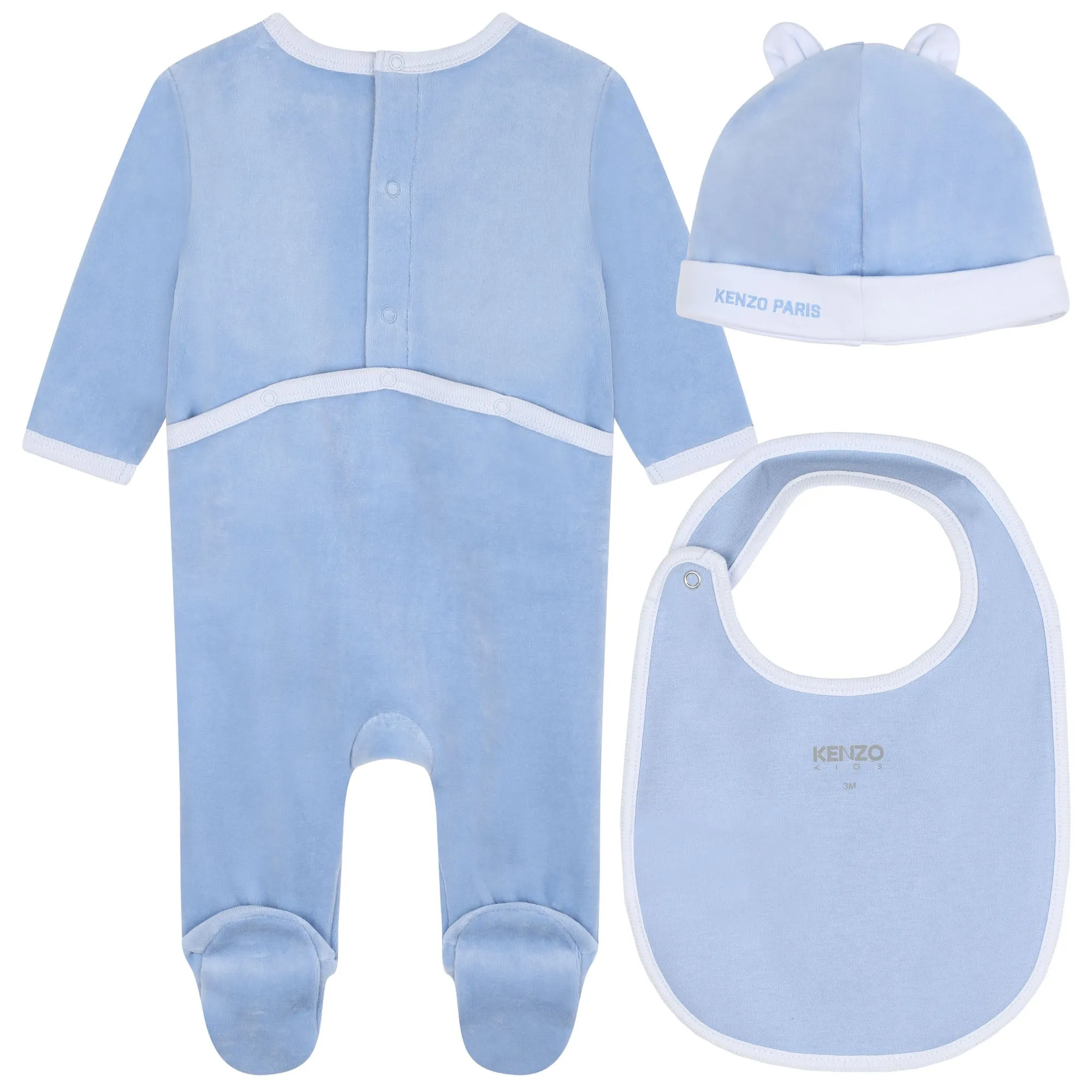 Pale Blue Velour Footie   Hat   Bib Set