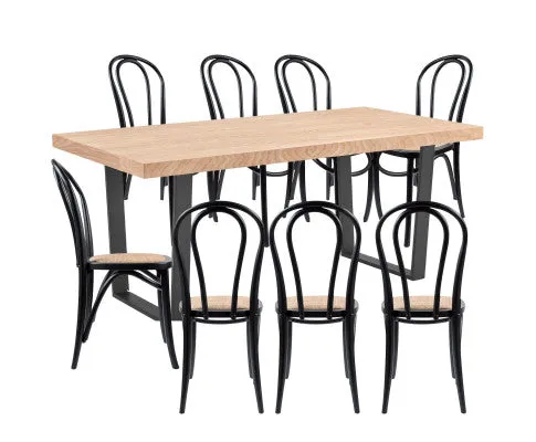 Petunia 9pc 210cm Dining Table Set 8 Arched Back Chair Elm Timber Wood