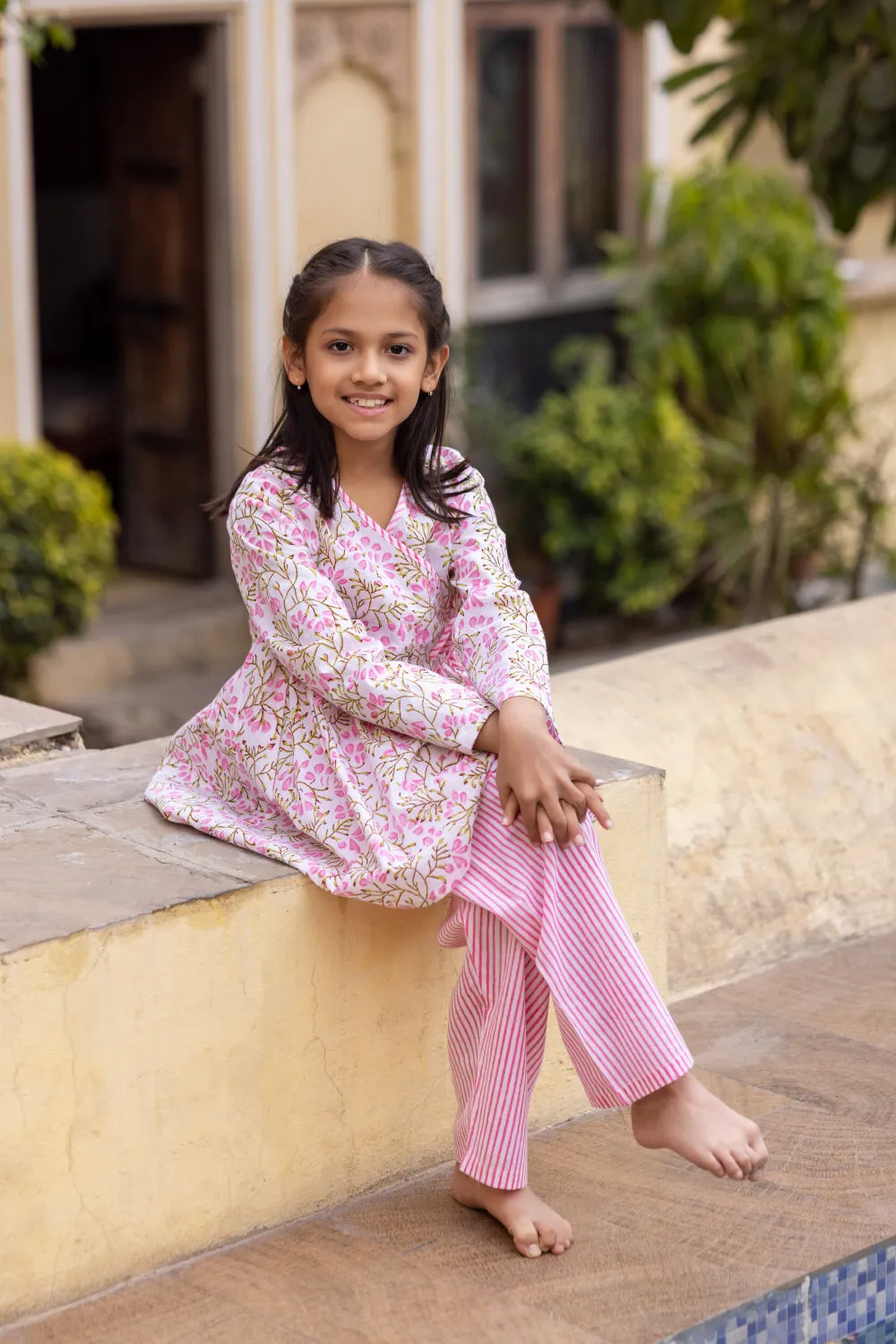 Pink Angrakha Pyjama Set