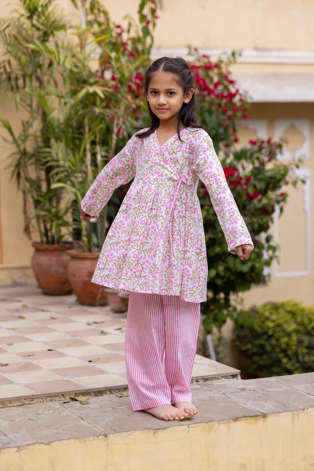 Pink Angrakha Pyjama Set