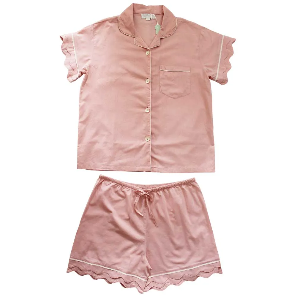 Pink Ladies Scalloped Edge Short Pyjamas