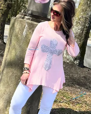 Pink Meet Me At The Cross Leopard  Sweater