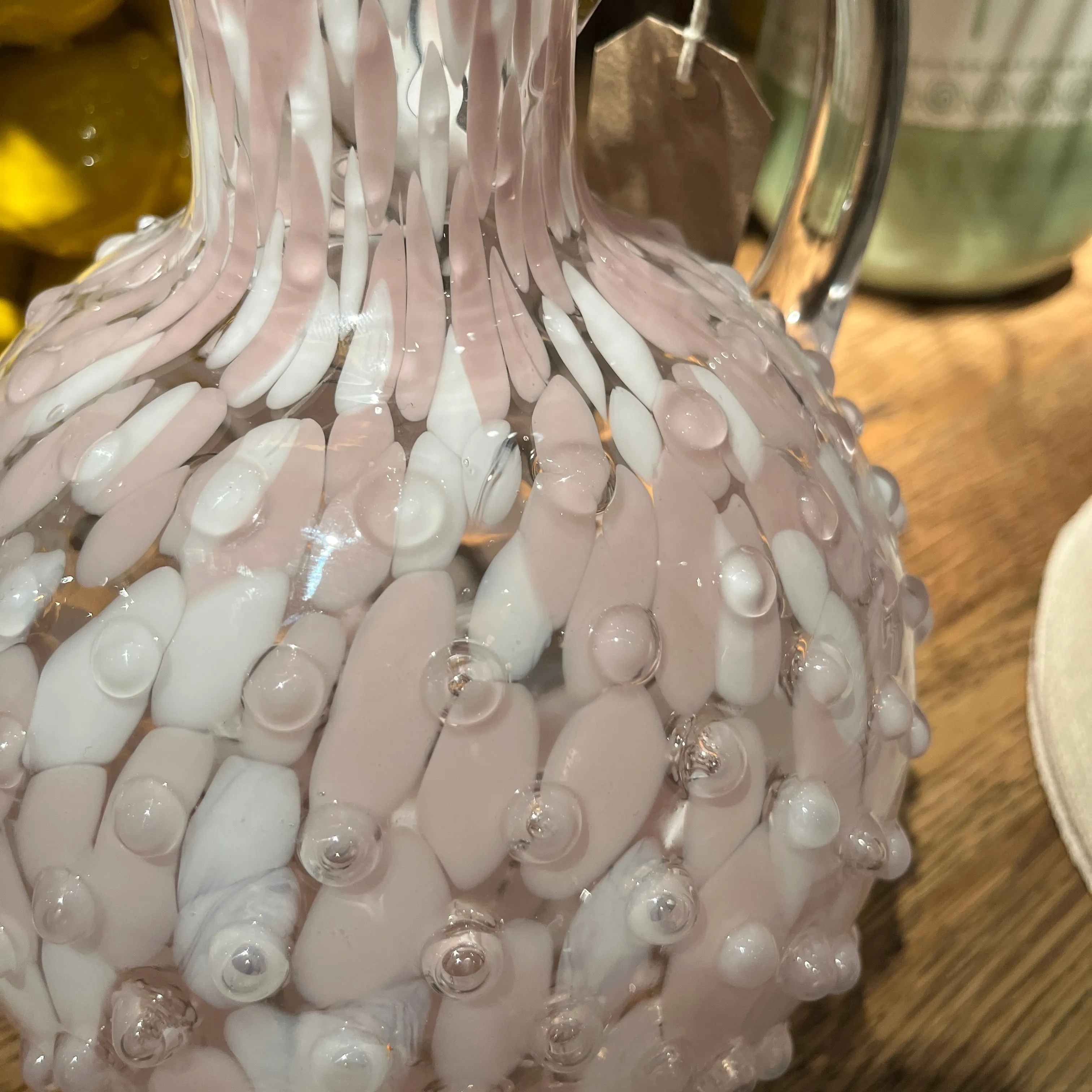 Pink Speckled and Bobbled Glass Jug