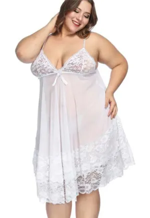 Plus size white see through babydoll nightwear