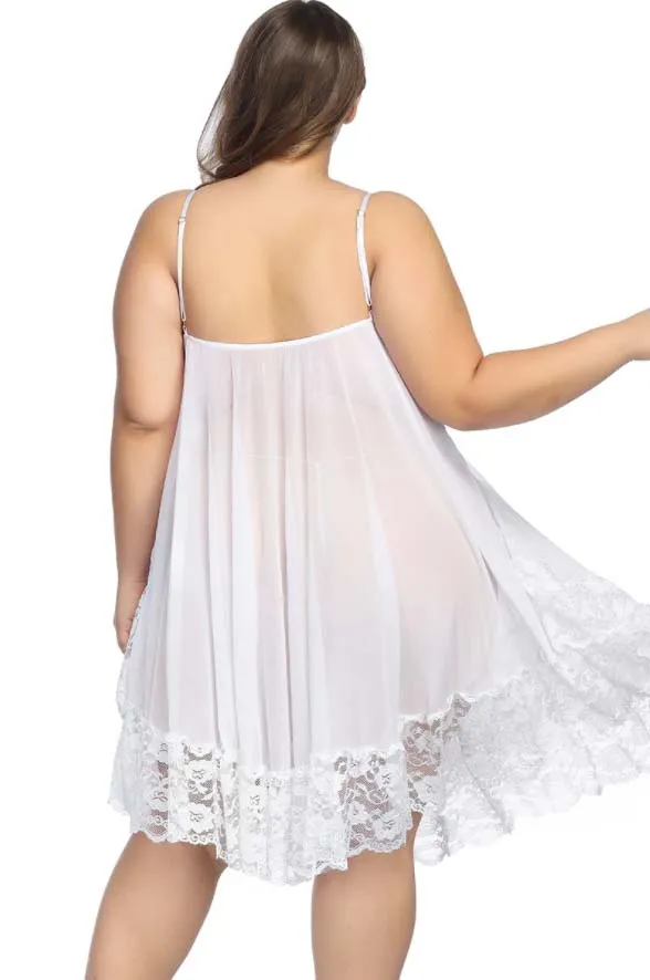 Plus size white see through babydoll nightwear