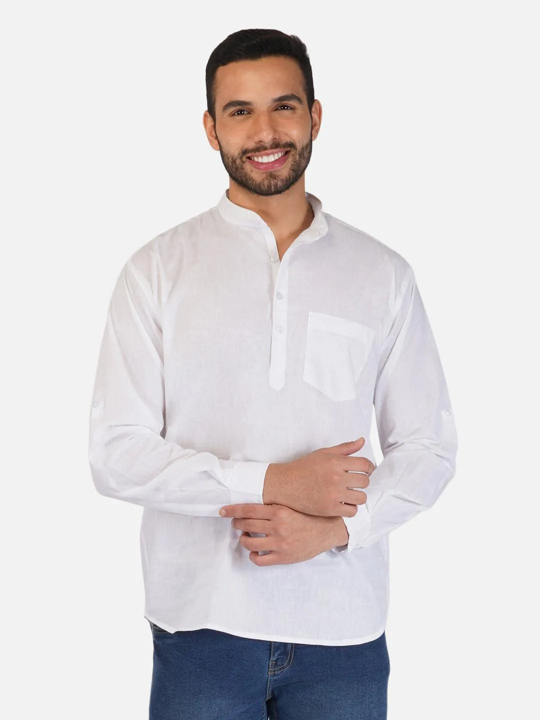 Pure Khadi Short Kurta in White Color