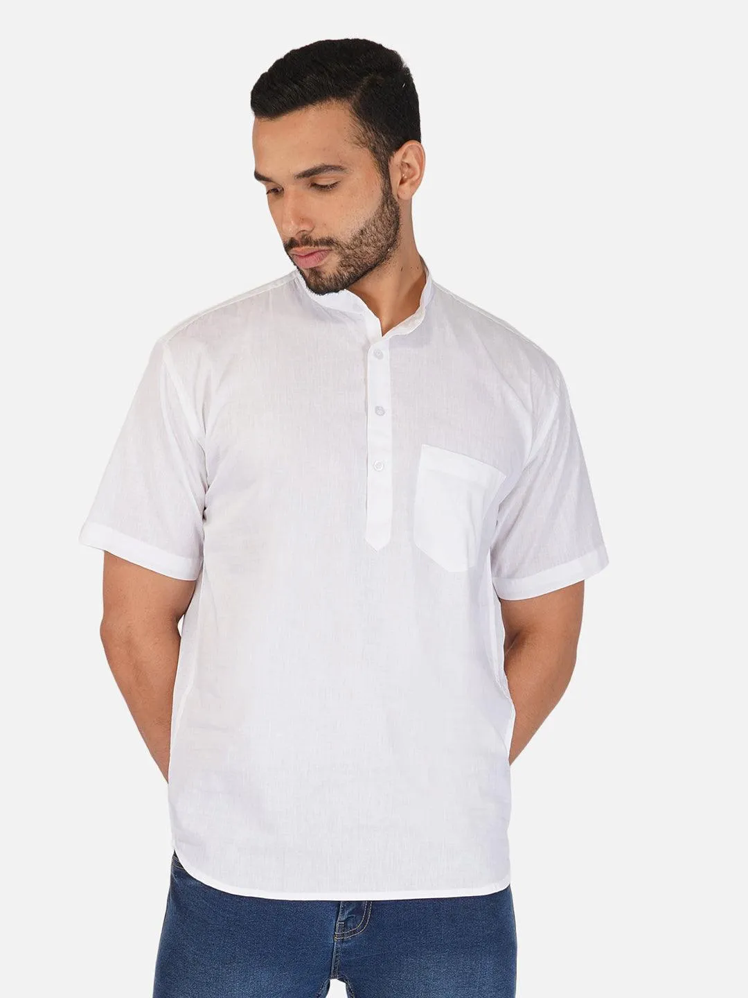 Pure Khadi Short Kurta in White Color