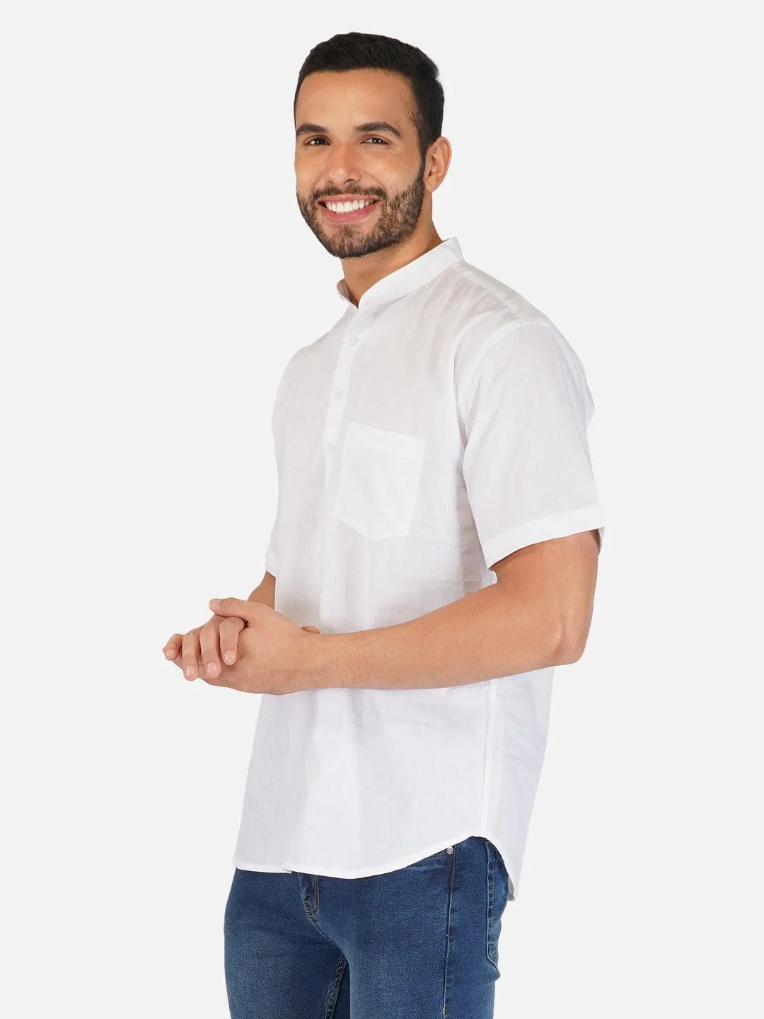 Pure Khadi Short Kurta in White Color