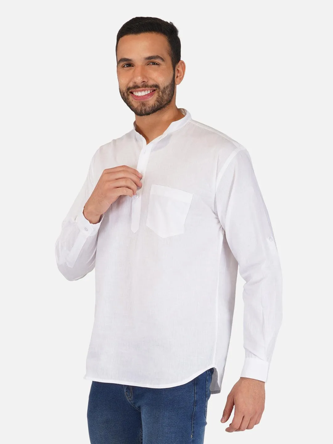 Pure Khadi Short Kurta in White Color