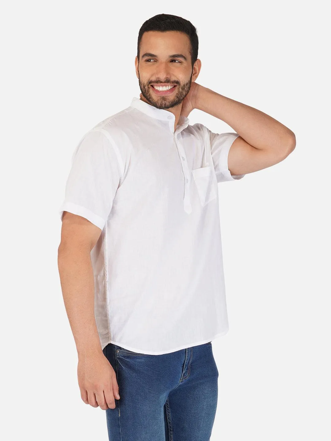 Pure Khadi Short Kurta in White Color