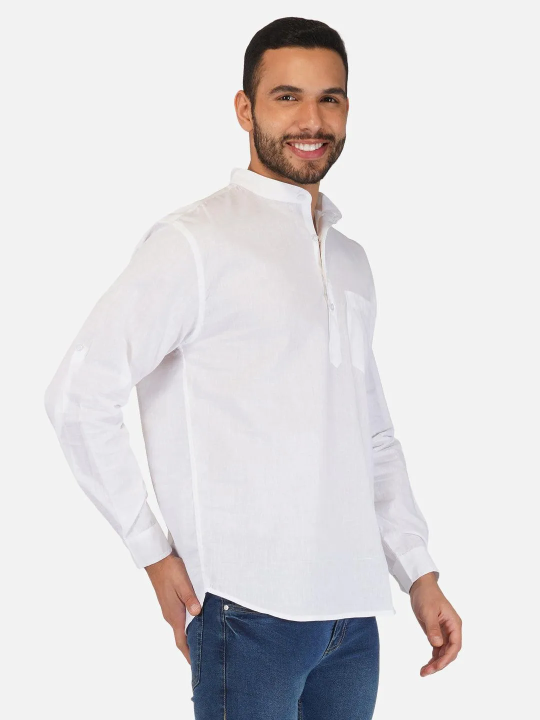 Pure Khadi Short Kurta in White Color