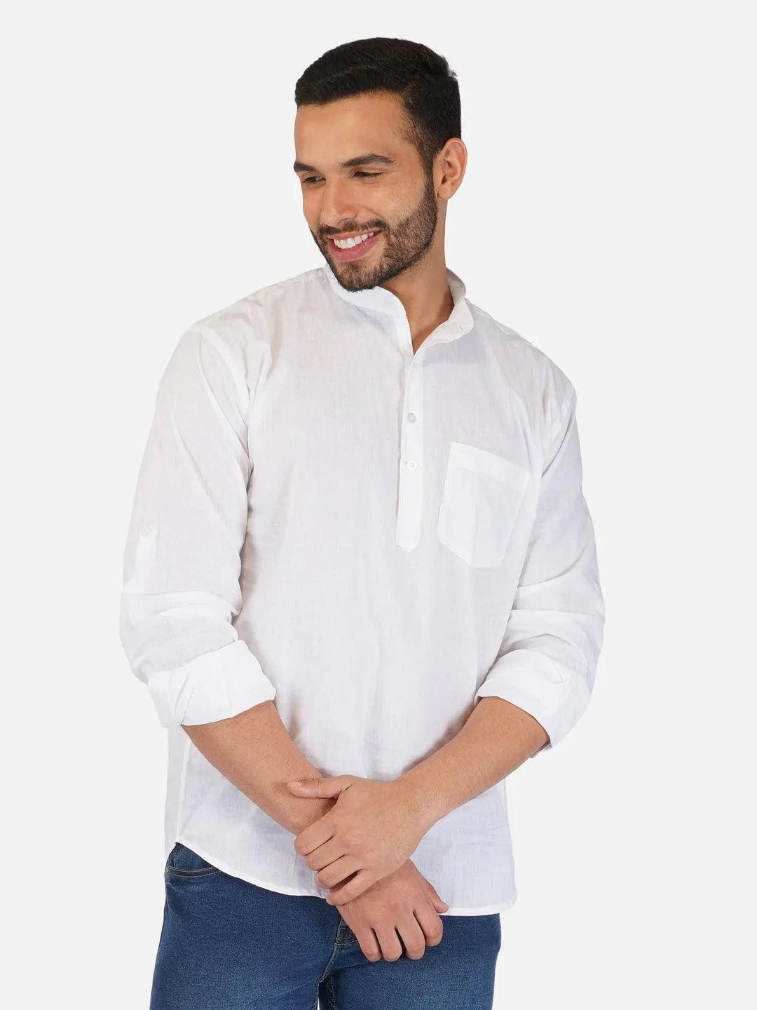 Pure Khadi Short Kurta in White Color