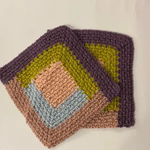 Purple, Blue, Pink & Green Crochet Squares: 13 9-Inch Squares   Yarn