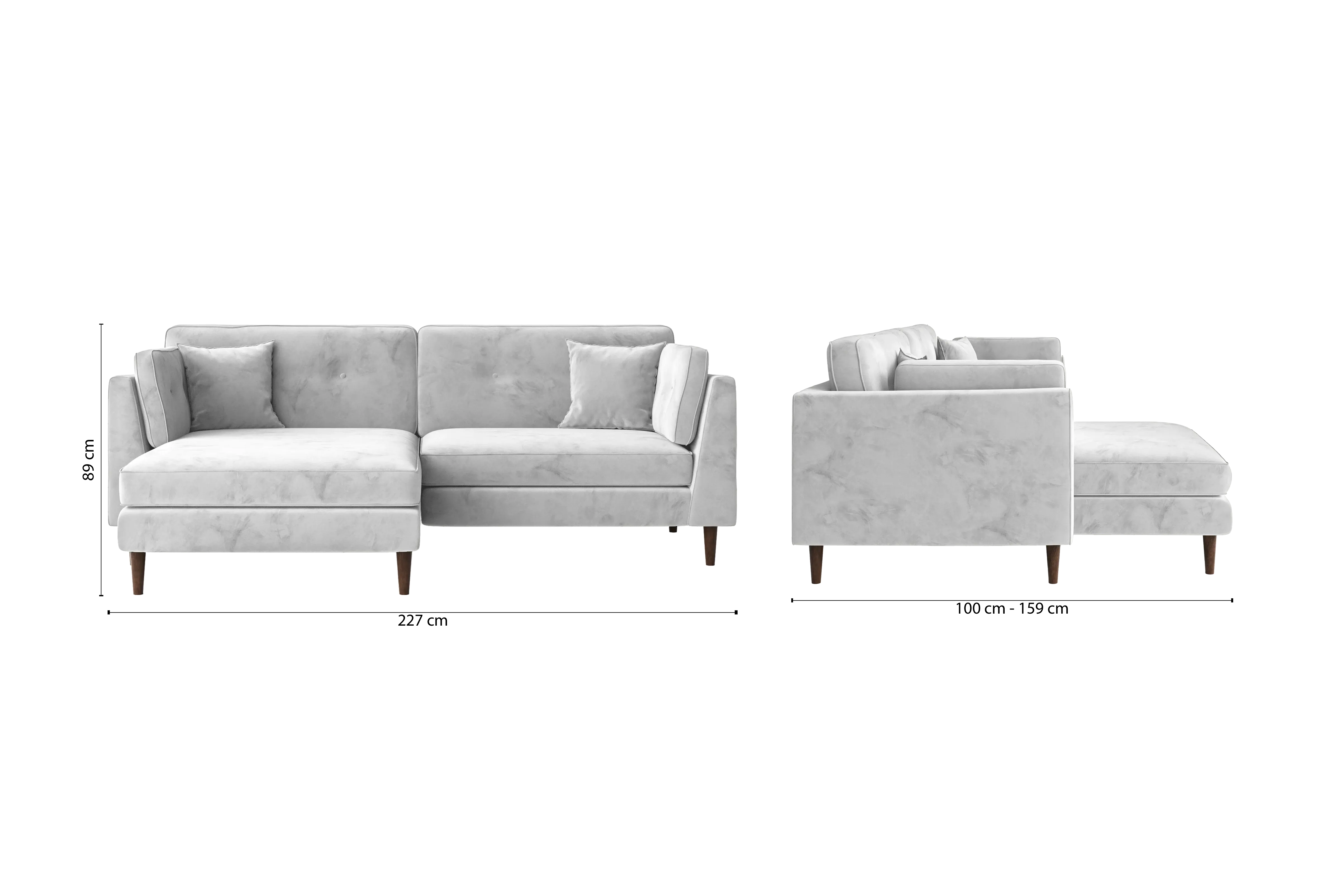 Ragusa 3 Seater Left Hand Facing Chaise Lounge Corner Sofa White Velvet