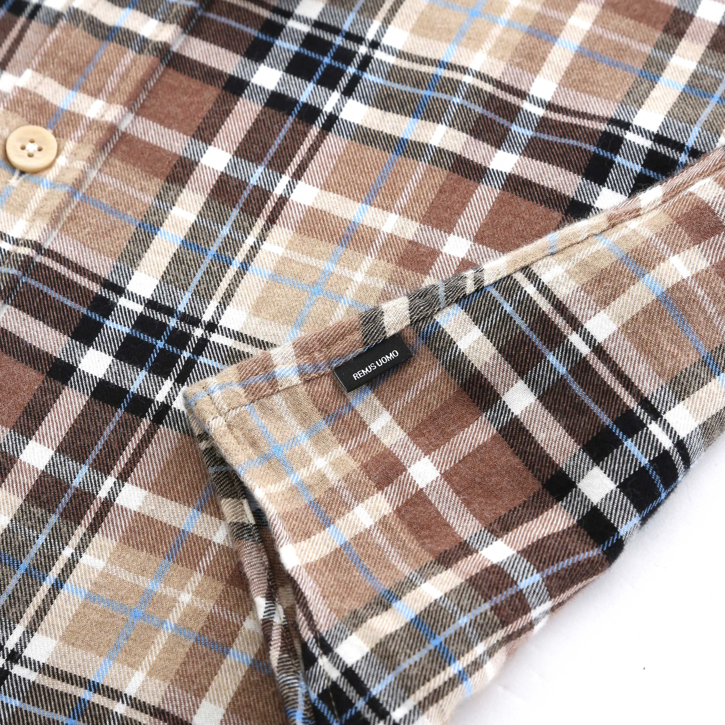 Remus Uomo Parker Check Flannel Shirt in Brown Check