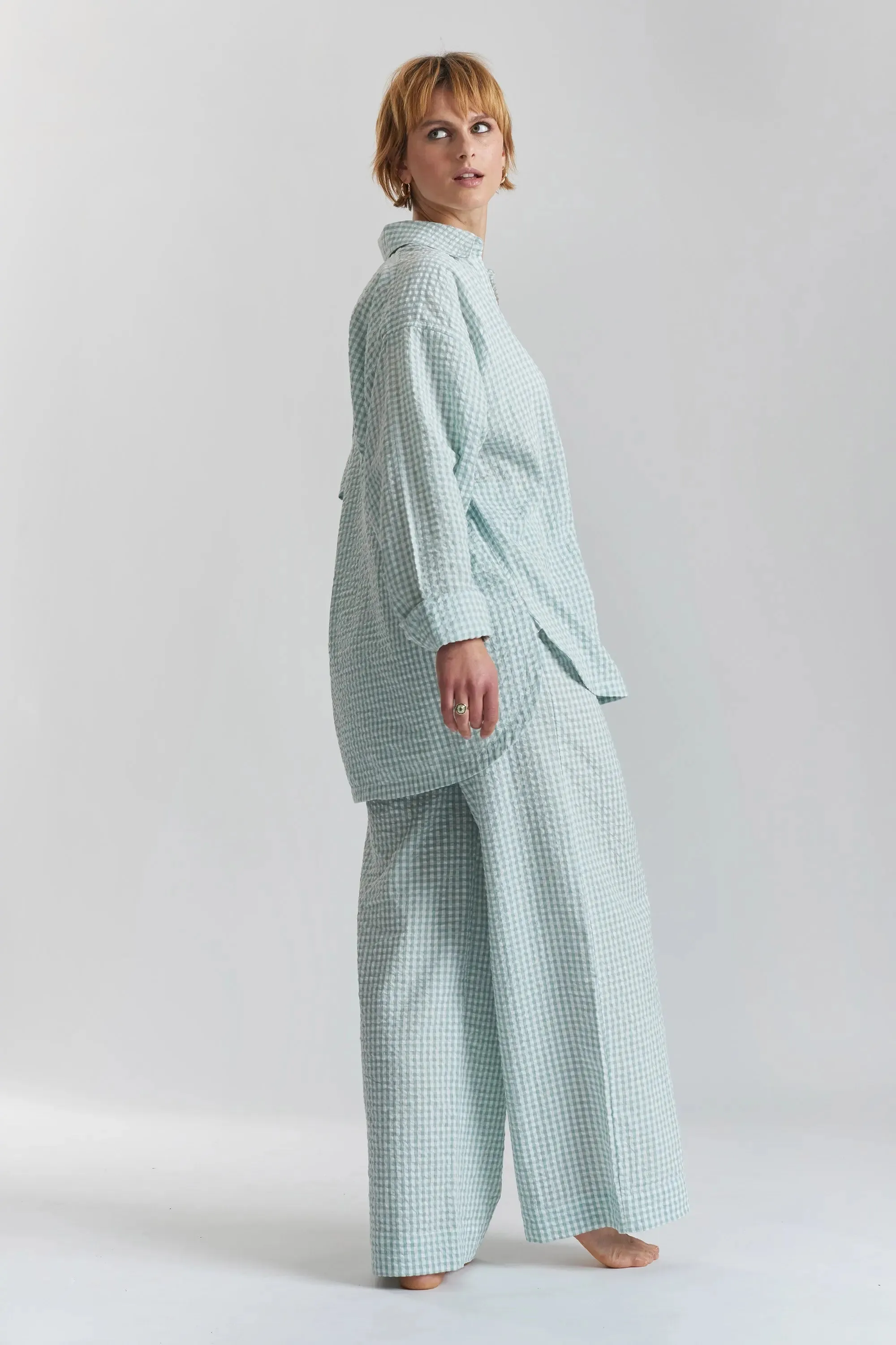 Robinia Ethical-Cotton Pyjama Wide-Leg Trousers - Fjordland Green