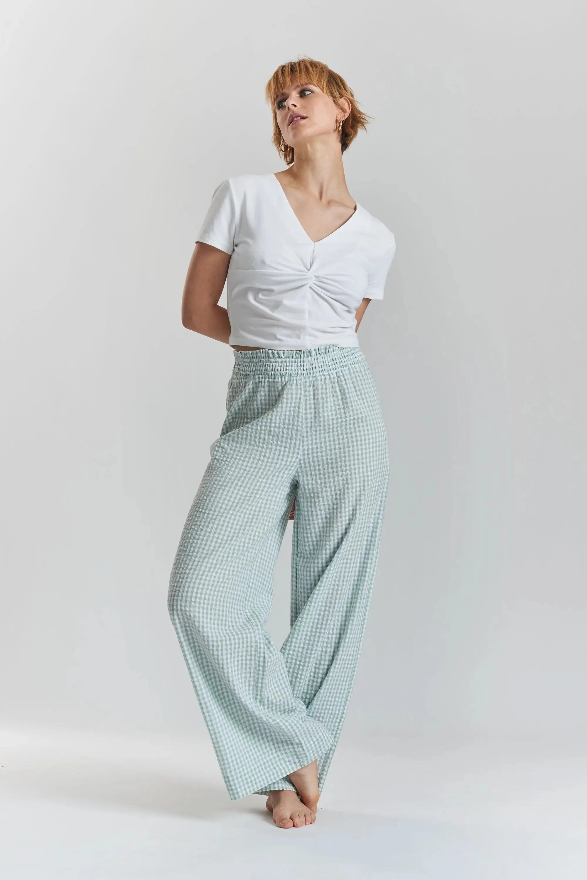 Robinia Ethical-Cotton Pyjama Wide-Leg Trousers - Fjordland Green