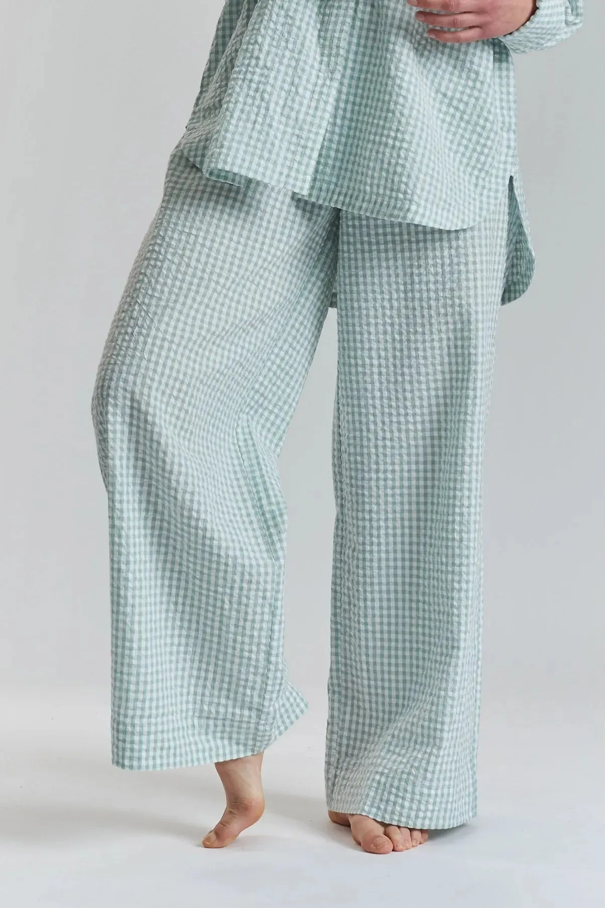 Robinia Ethical-Cotton Pyjama Wide-Leg Trousers - Fjordland Green