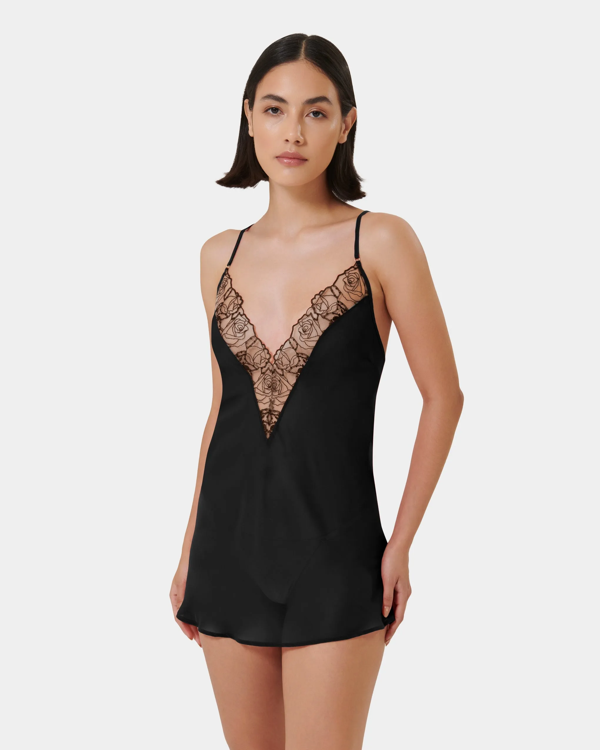 Rosalie Short Chemise Black/Sheer