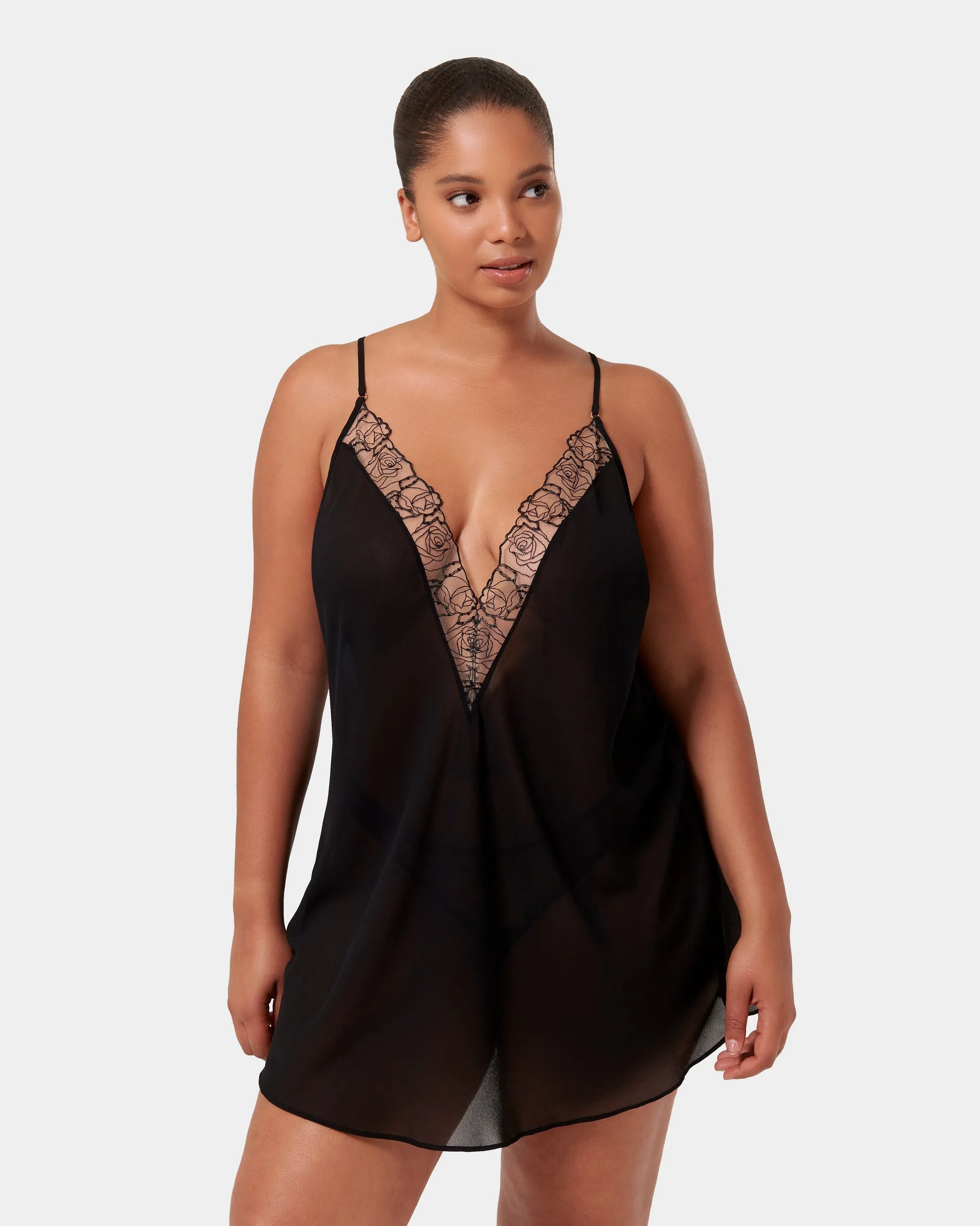 Rosalie Short Chemise Black/Sheer