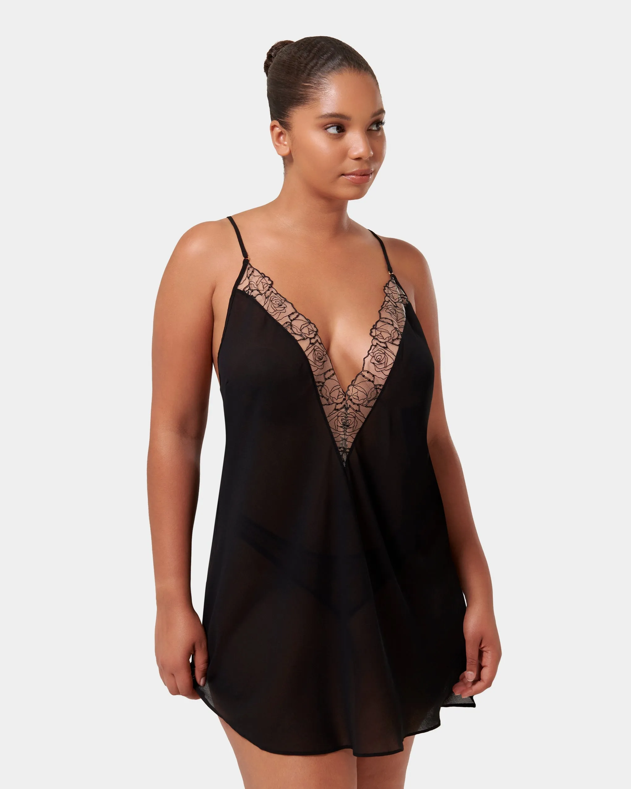 Rosalie Short Chemise Black/Sheer