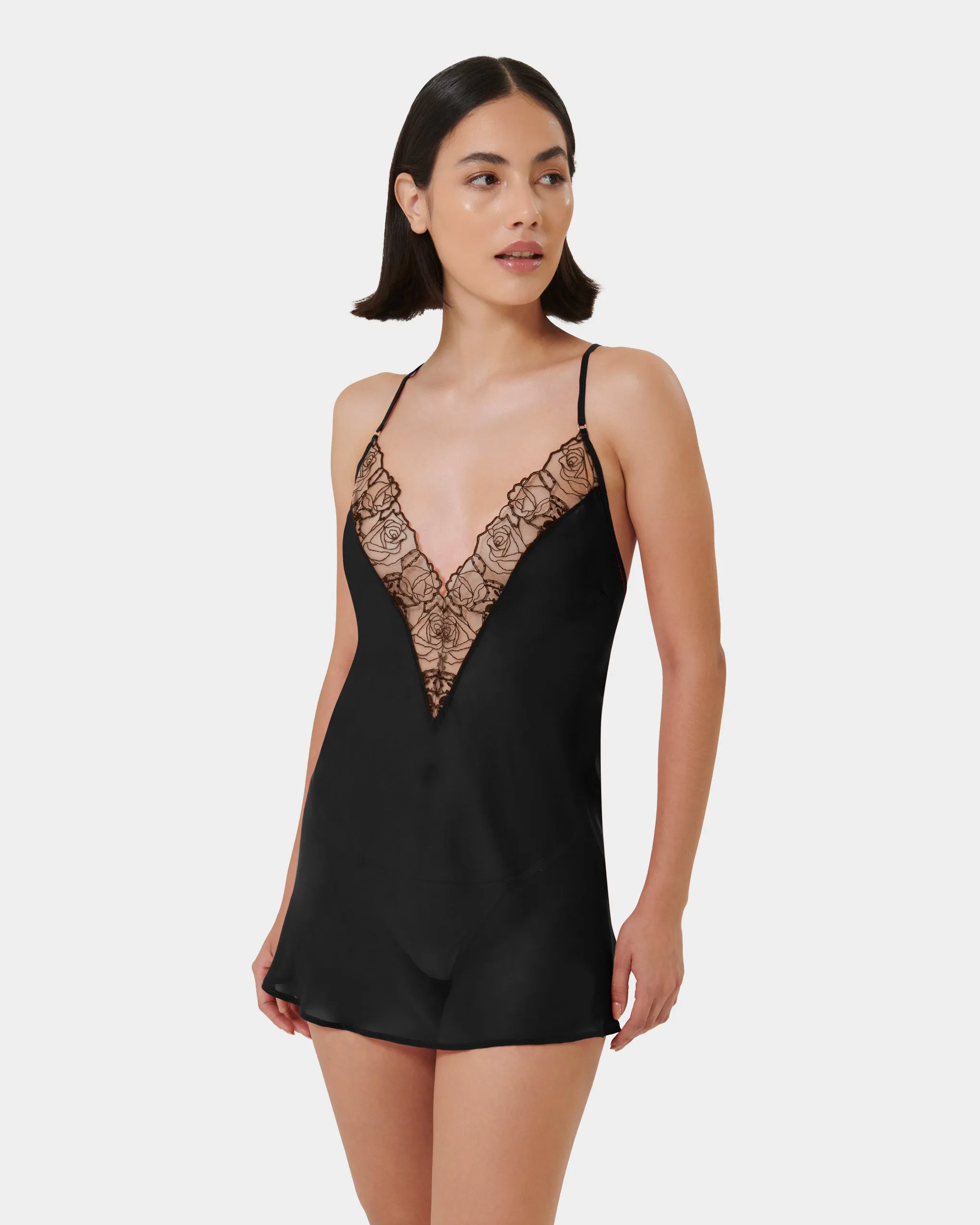 Rosalie Short Chemise Black/Sheer